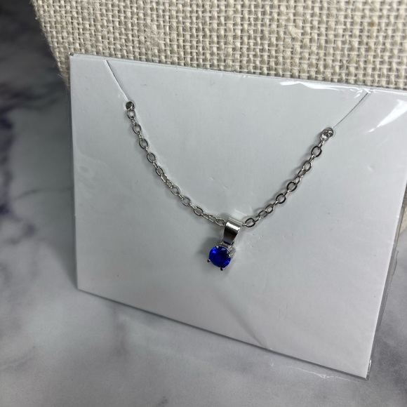 🆕 EFFY Blue SAPPHIRE necklace CZ on Silver Plated PENDANT CHAIN - Picture 7 of 8